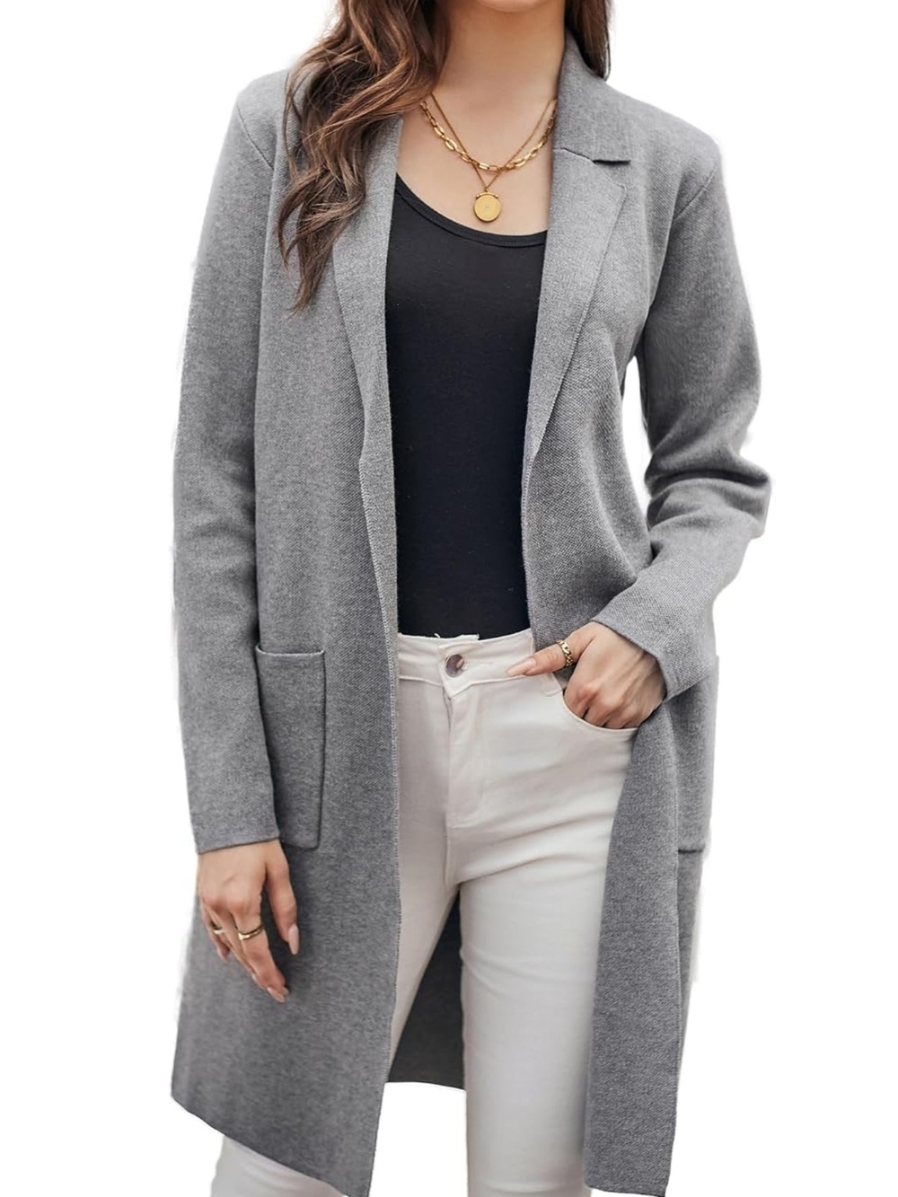 Lightweight Gray Open-Front Women’s Cardigan Sweater